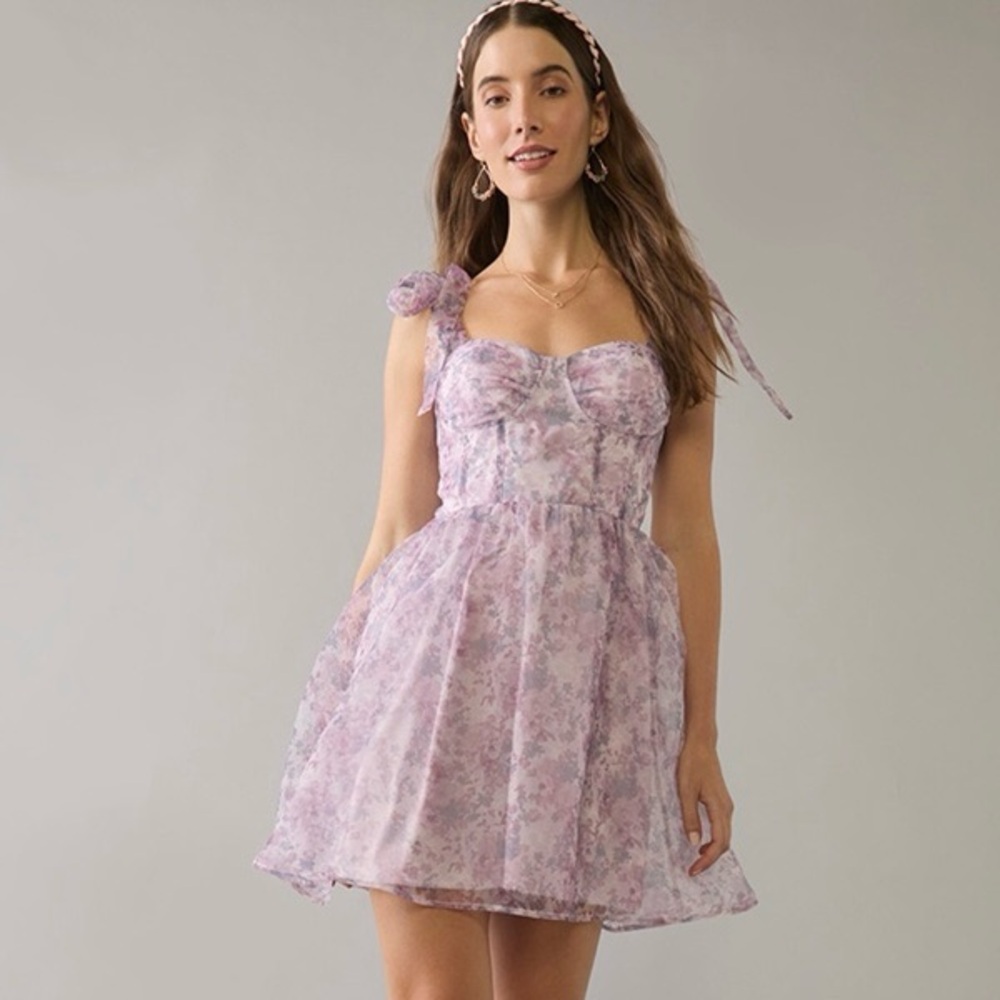 Madeleine Floral Corset Bow Strap Mini Dress Size Medium